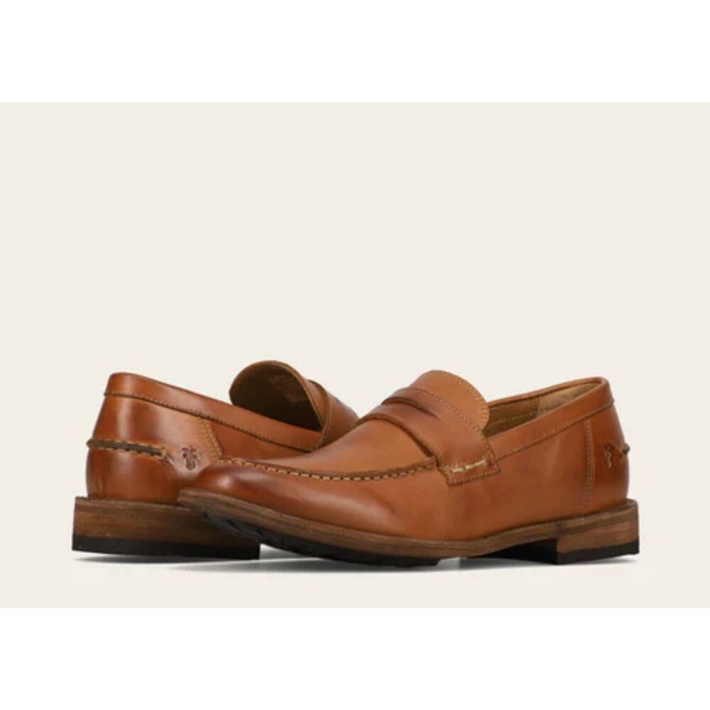 Frye 11 Tyler Flex Penny Loafer Caramel Brown Brush Off Leather Mens Slip On NIB
